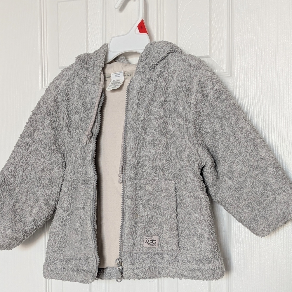 Adorable Girls' Cozy Gray Zip-Front Sherpa Jacket with Hood - Picture 3 of 16